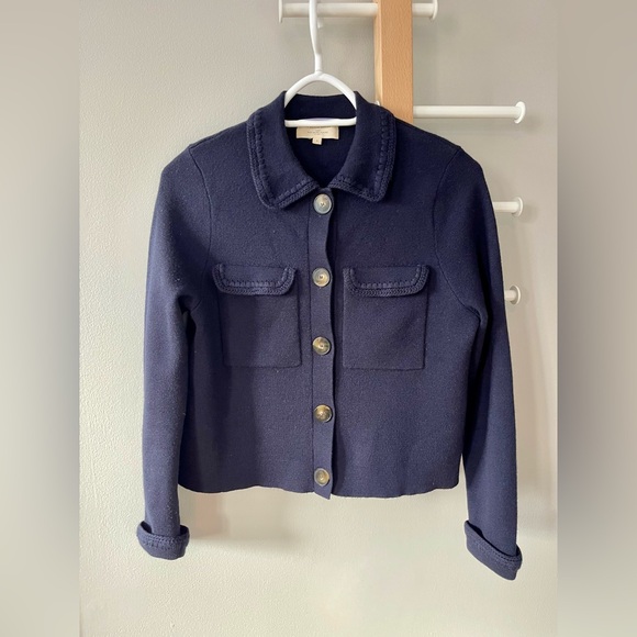 Sézane Navy Crochet Betty Cardigan Jacket - Picture 2 of 9